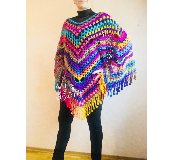  Rainbow Crochet Shawl Wraps With Fringe Triangular Colorful brooch Evening Hand Knitted Shawl Multicolor Shawl Lace Warm Wool Chic Shawl  Shawl / Wraps  10