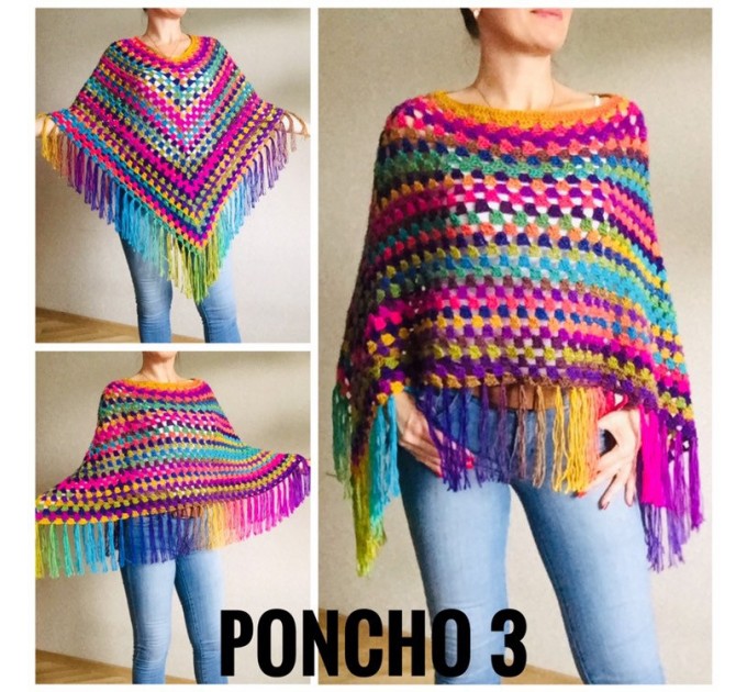  Rainbow Crochet Shawl Wraps With Fringe Triangular Colorful brooch Evening Hand Knitted Shawl Multicolor Shawl Lace Warm Wool Chic Shawl  Shawl / Wraps  2