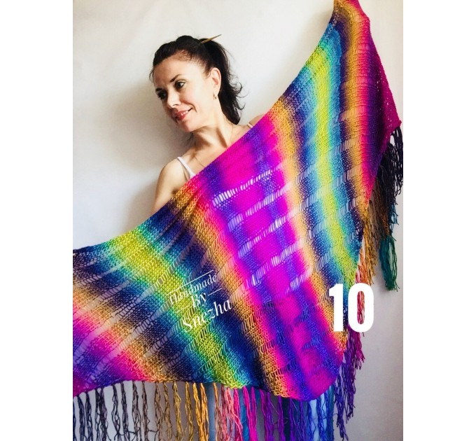  Rainbow Crochet Shawl Wraps With Fringe Triangular Colorful brooch Evening Hand Knitted Shawl Multicolor Shawl Lace Warm Wool Chic Shawl  Shawl / Wraps  5