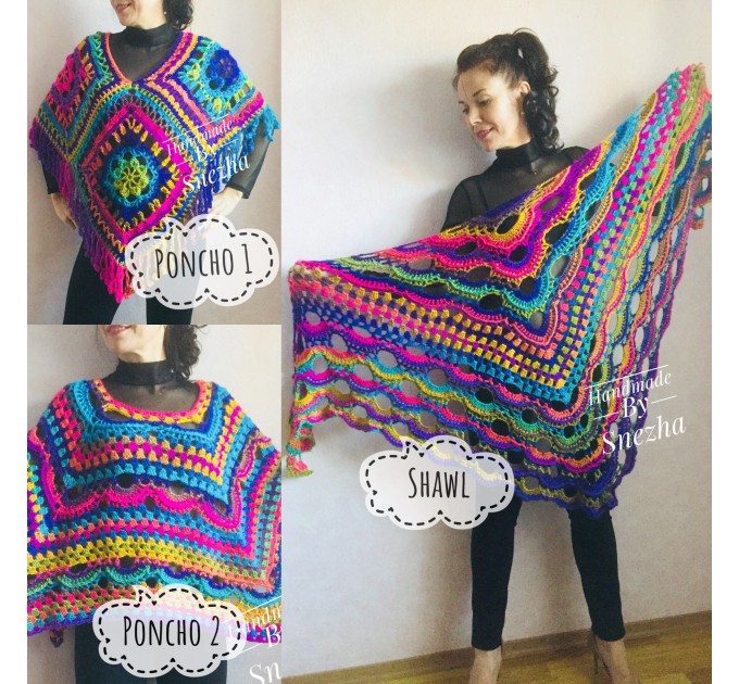  Rainbow Crochet Shawl Wraps With Fringe Triangular Colorful brooch Evening Hand Knitted Shawl Multicolor Shawl Lace Warm Wool Chic Shawl  Shawl / Wraps  6