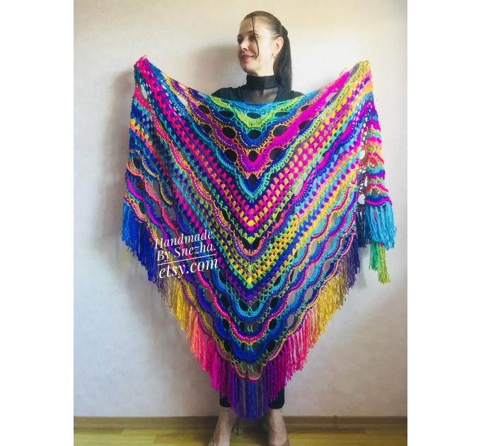  Rainbow Crochet Shawl Wraps With Fringe Triangular Colorful brooch Evening Hand Knitted Shawl Multicolor Shawl Lace Warm Wool Chic Shawl  Shawl / Wraps  9