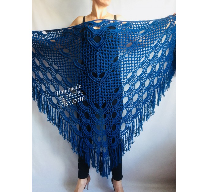  Crochet SHAWL Fringe Triangle White COTTON Granny Square Navy Blue Bridesmaid Wraps Custom Color Summer Lace Shawl Hand Knit Flower Black  Shawl / Wraps  