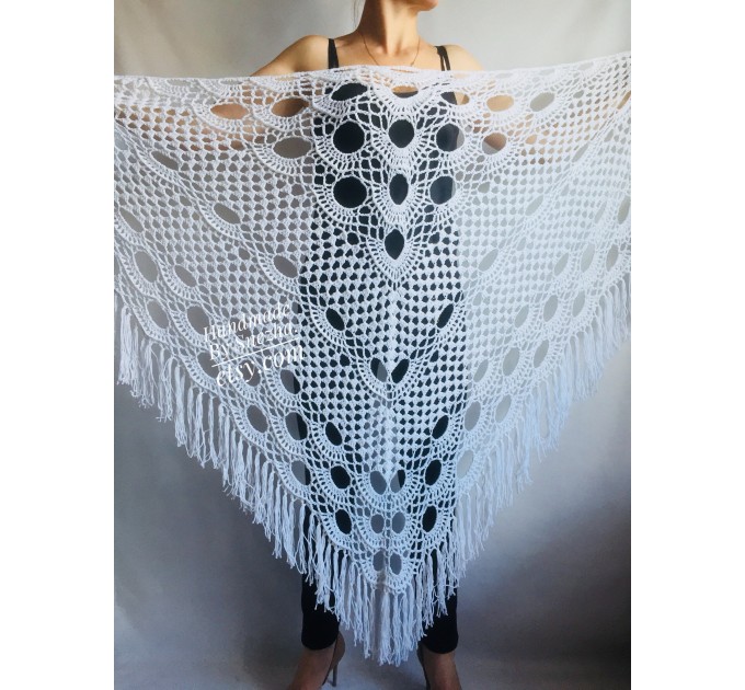  Crochet SHAWL Fringe Triangle White COTTON Granny Square Navy Blue Bridesmaid Wraps Custom Color Summer Lace Shawl Hand Knit Flower Black  Shawl / Wraps  8