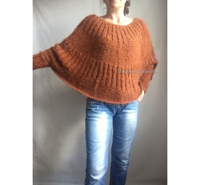  RED Mohair Sweater Hand Knit Poncho Sweater Sexy Loose Knit Sweater Beige Boho Elegant Brown Soft Sweater Chunky Black Wool Pastel Sweater  Sweater  7