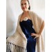  Wedding shawl Ivory bridesmaid faux fur Winter bridal knit wrap, Hand knit Long warm scarf, Beige Navy Blue Fuzzy rustic shawl  Shawl / Wraps  2