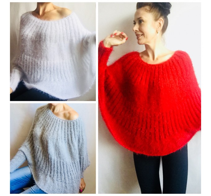  Hand Knit poncho sweater for women Knit Ponchos Mohair Wool poncho outfit, Ladies knitwear hand knitted, Boho clothing, Gift For Girlfriend  Sweater  7