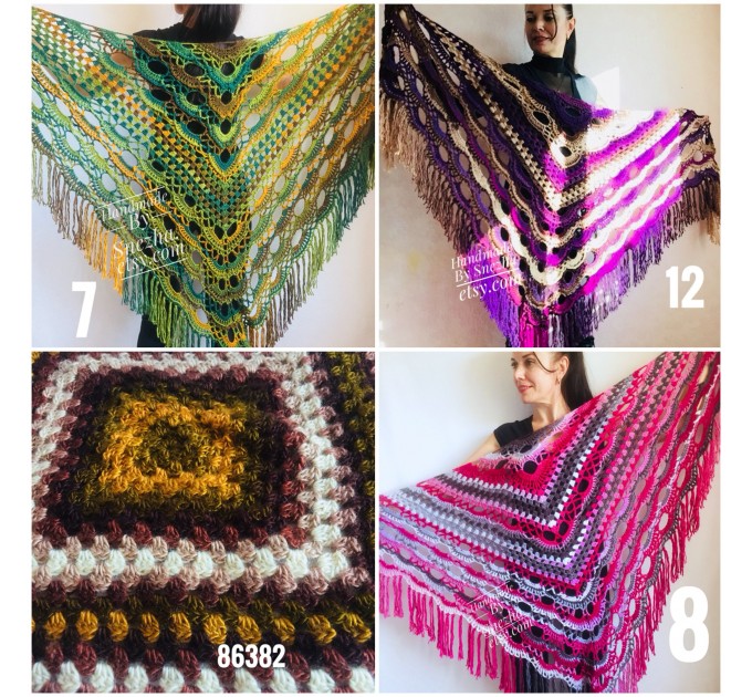 Orange Crochet Shawl Wrap Triangle With Fringe Gray Boho Shawl 20 Color Rainbow Multicolor Shawl Black Large Crochet Lace Knitted Shawl