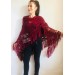  Burgundy crochet bridal shawl and wraps Crocher wool lace shawl angora Mohair wedding triangle shawl with fringe Bohemian Hand Knit Shawl  Shawl / Wraps  6