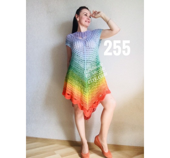  Crochet Rainbow Poncho, Big Size Vintage Festival shawl pin, Plus size Boho kimono Wraps Gift-for-her-women-mom-birthday-gift Beach cover up  Shawl / Wraps  6