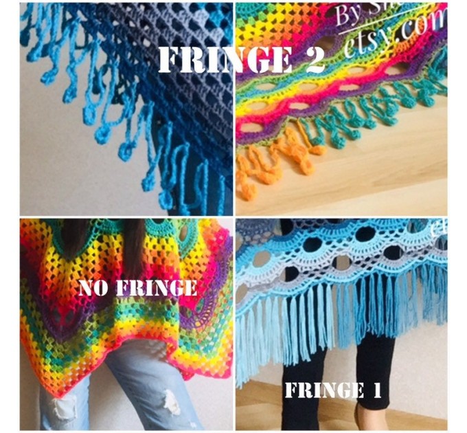  Rainbow Crochet Shawl Fringe Wraps OOAK Boho Lace Triangle Warm Shawl Mom Scarf Women Floral Hand Knit Shawl Large Big Crocheted  Shawl / Wraps  3