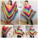  Rainbow Crochet Shawl Fringe Wraps OOAK Boho Lace Triangle Warm Shawl Mom Scarf Women Floral Hand Knit Shawl Large Big Crocheted  Shawl / Wraps  5
