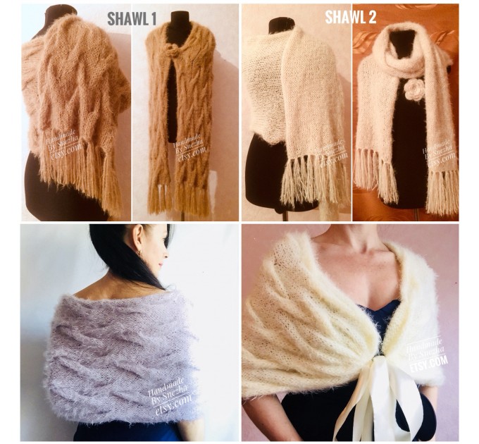  Wedding bridesmaid shawl Bridal Shoulder Wrap White bridal knit mohair Red shawl beige Winter bolero bridal cover up Ivory Fuzzy Blue shawl  Faux Fur  5