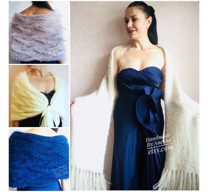  Wedding bridesmaid shawl Bridal Shoulder Wrap White bridal knit mohair Red shawl beige Winter bolero bridal cover up Ivory Fuzzy Blue shawl  Faux Fur  6