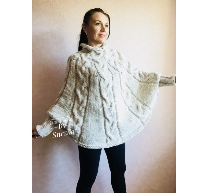  Knit Poncho Woman Crochet Plus Size Clothing Oversize Sweater Gray White Loose Winter Cable SweaterHand Knit Beige Red Convertible Cardigan  Poncho  2