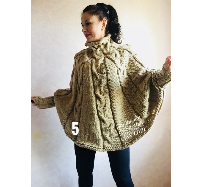  Knit Poncho Woman Crochet Plus Size Clothing Oversize Sweater Gray White Loose Winter Cable SweaterHand Knit Beige Red Convertible Cardigan  Poncho  4