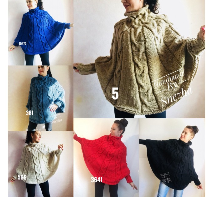 Knit Poncho Woman Crochet Plus Size Clothing Oversize Sweater Gray White Loose Winter Cable SweaterHand Knit Beige Red Convertible Cardigan