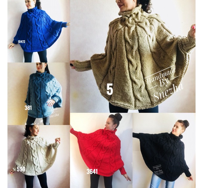  Knit Poncho Woman Crochet Plus Size Clothing Oversize Sweater Gray White Loose Winter Cable SweaterHand Knit Beige Red Convertible Cardigan  Poncho  5