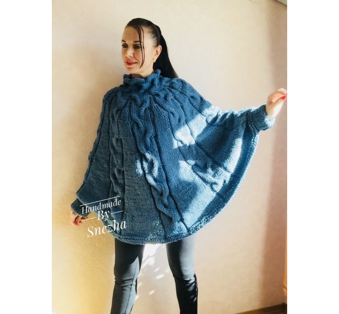Knit Poncho Woman Crochet Plus Size Clothing Oversize Sweater Gray White Loose Winter Cable SweaterHand Knit Beige Red Convertible Cardigan