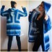  Blue White granny square jacket hood sweater Long sleeve knit Rainbow gradient cardigan woman Crochet Open plus size hippie wool boho coat  Cardigan  
