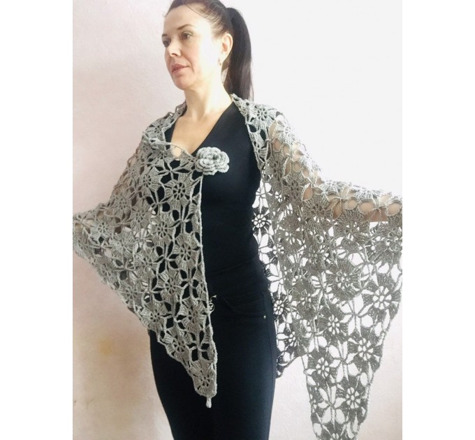  Prayer shawl Bridal shawl pin Bridesmaid Shawl Wedding Cape Wrap Gift-for-women-mom-her-birthday-gift-grandma Easy Lace hand knit shawl Gray  Shawl / Wraps  3