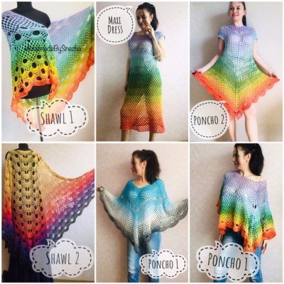 Crochet Poncho Women Plus Size beach swimsuit cover up big Vintage Shawl White Cotton Knit Boho Cape Hippie Gift-for-Her Bohemian Rainbow