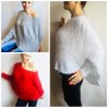 Red Fuzzy pullover Black Mohair Sweater Poncho Women Plus Size off shoulder sexy white poncho Oversized navy blue hand knit Sweater Chunky
