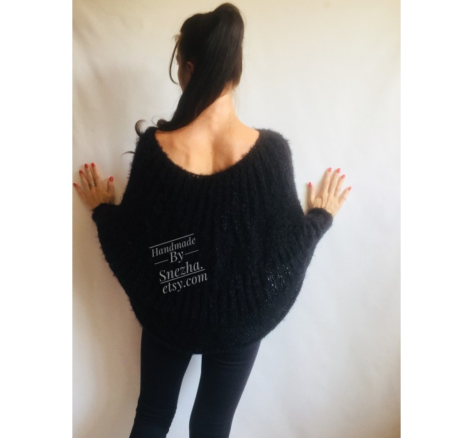  Red Fuzzy pullover Black Mohair Sweater Poncho Women Plus Size off shoulder sexy white poncho Oversized navy blue hand knit Sweater Chunky  Sweater  4