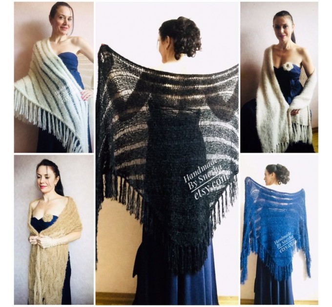Black Knit Bridesmaid shawl Beige Wedding wrap Bridal Bolero gift for her Ivory Winter Shrug White cover up Gray Fuzzy Capelet Royal Blue