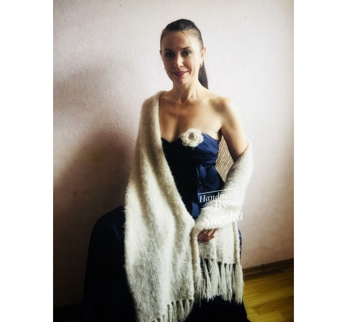 Black Knit Bridesmaid shawl Beige Wedding wrap Bridal Bolero gift for her Ivory Winter Shrug White cover up Gray Fuzzy Capelet Royal Blue