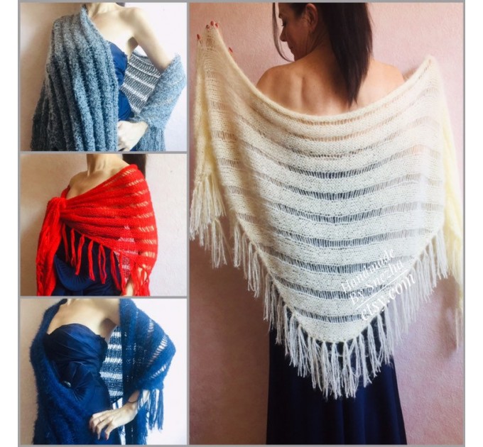 Black Knit Bridesmaid shawl Beige Wedding wrap Bridal Bolero gift for her Ivory Winter Shrug White cover up Gray Fuzzy Capelet Royal Blue