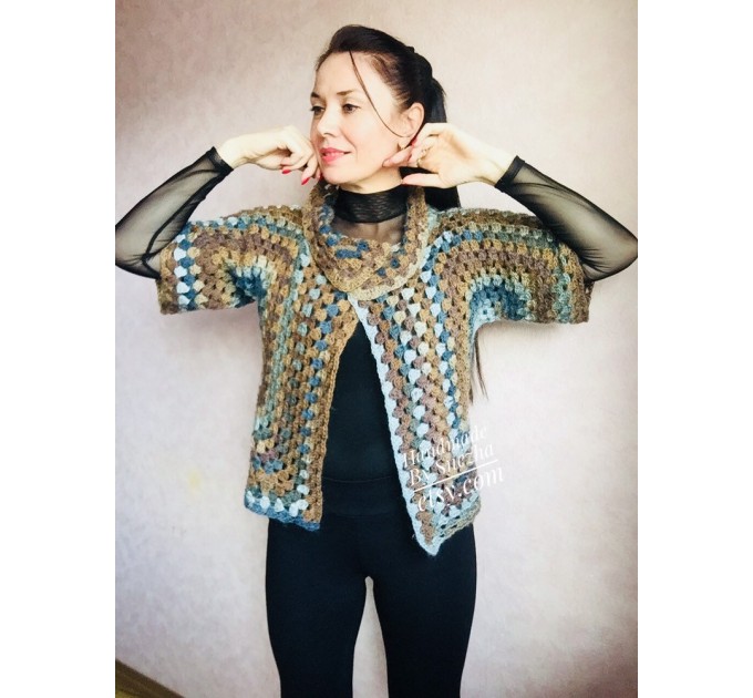  Crochet jacket Alpaca Granny square Wool knit sweater mohair Plus size spring festival Rainbow wrap gift-for-women oversized chunky sweater  Jacket  2