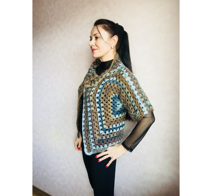  Crochet jacket Alpaca Granny square Wool knit sweater mohair Plus size spring festival Rainbow wrap gift-for-women oversized chunky sweater  Jacket  3