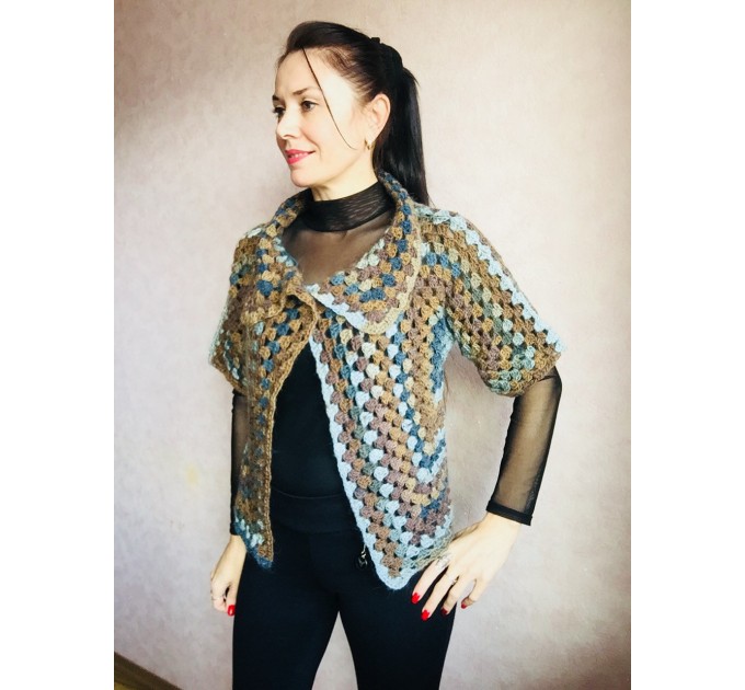  Crochet jacket Alpaca Granny square Wool knit sweater mohair Plus size spring festival Rainbow wrap gift-for-women oversized chunky sweater  Jacket  5