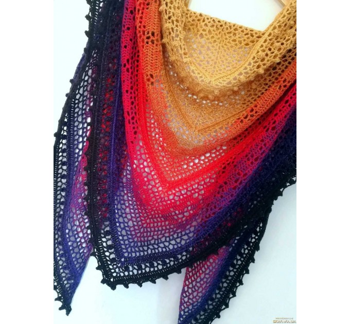  Crochet Lace Shawl Wraps Pink Shawl Boho Triangle Scarf for Women Rainbow Floral Hand Knit Shawl Large  Shawl / Wraps  6