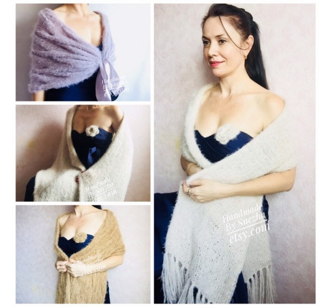 Bridesmaid shawl Winter Wedding Beige crochet wrap Bridal Bolero gift for her Ivory knit Shrug Cape White cover up Gray Fuzzy Capelet Blue