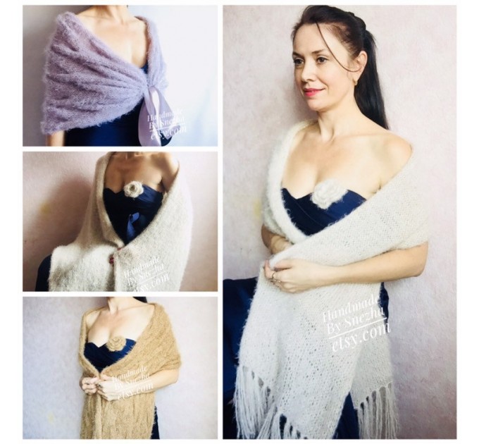  Bridesmaid shawl Winter Wedding Beige crochet wrap Bridal Bolero gift for her Ivory knit Shrug Cape White cover up Gray Fuzzy Capelet Blue  Wedding  4