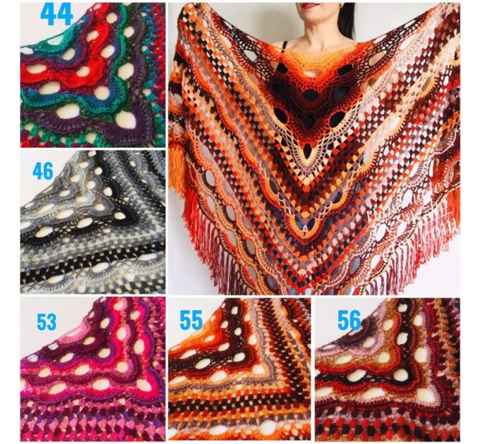  Crochet Shawl Wrap Burnt Orange Triangle Boho Shawl Colorful Rainbow Shawl Fringe Big Multicolor Lace Shawl Hand Knitted Shawl Evening Shawl  Shawl / Wraps  