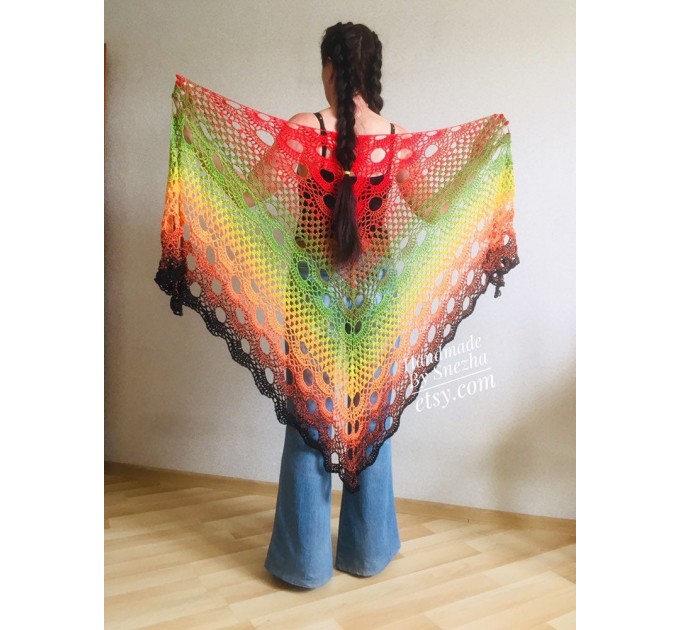  Rainbow Crochet Shawl Wraps Cotton PONCHO Granny Square Summer Gay Pride Wedding Gift Lace Fringe Shawl Triangle Bohemian Flower Bridesmaid  Shawl / Wraps  2