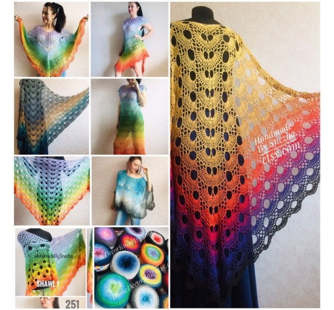 Rainbow Crochet Shawl Wraps Cotton PONCHO Granny Square Summer Gay Pride Wedding Gift Lace Fringe Shawl Triangle Bohemian Flower Bridesmaid