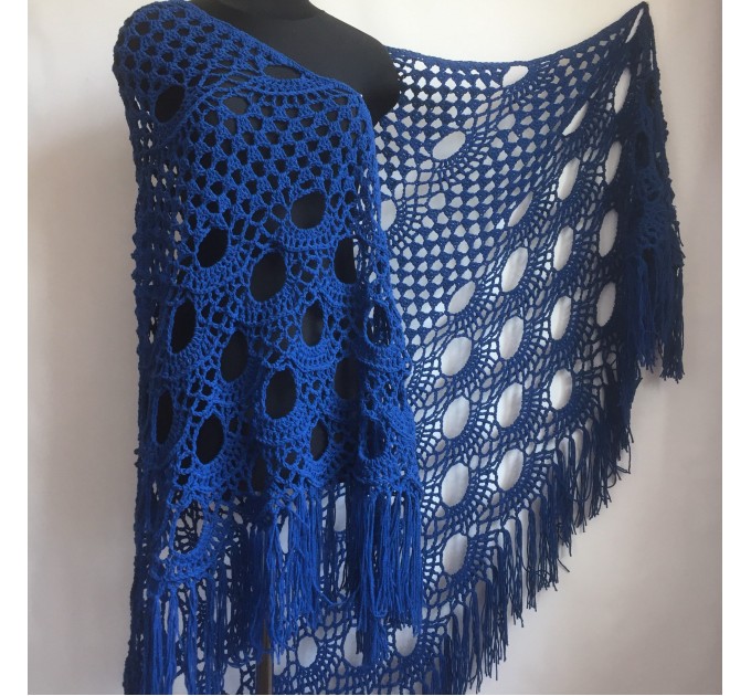 Navy Blue White COTTON Crochet SHAWL Granny Square Bridesmaid Wraps Custom Color Fringe Summer Lace Shawl Hand Knit Triangle Flower Black