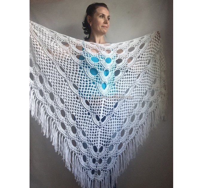  Navy Blue White COTTON Crochet SHAWL Granny Square Bridesmaid Wraps Custom Color Fringe Summer Lace Shawl Hand Knit Triangle Flower Black  Shawl / Wraps  8