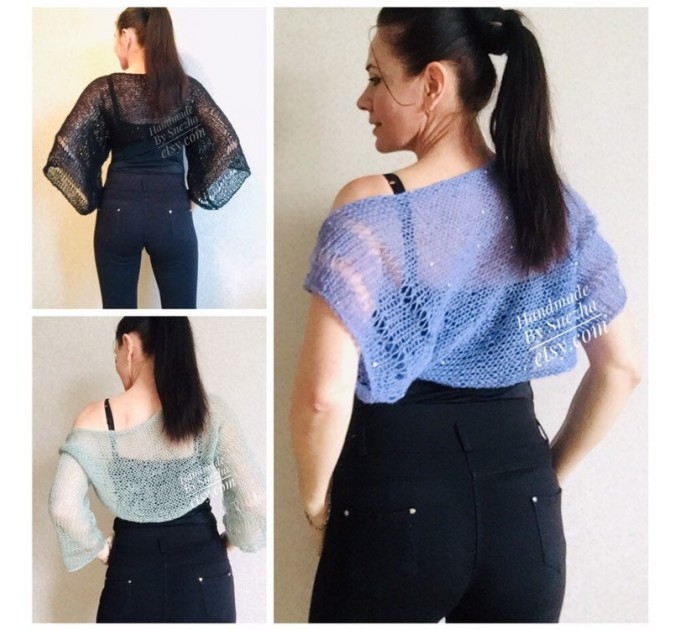  Knitted Shrug Bolero Summer Mint Shrug Lace Knitted Black Shrug Light Grey Hand Knit Mohair Cardigan Green Almond custom colours  Bolero / Shrug  3