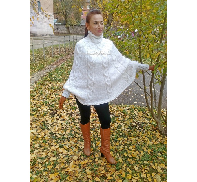  Knit Poncho Sweater Women Plus Size Chunky Wool Crochet Poncho Alpaca Loose Cable Hand Knit Oversized Cape Coat Black Red White Winter  Poncho  10