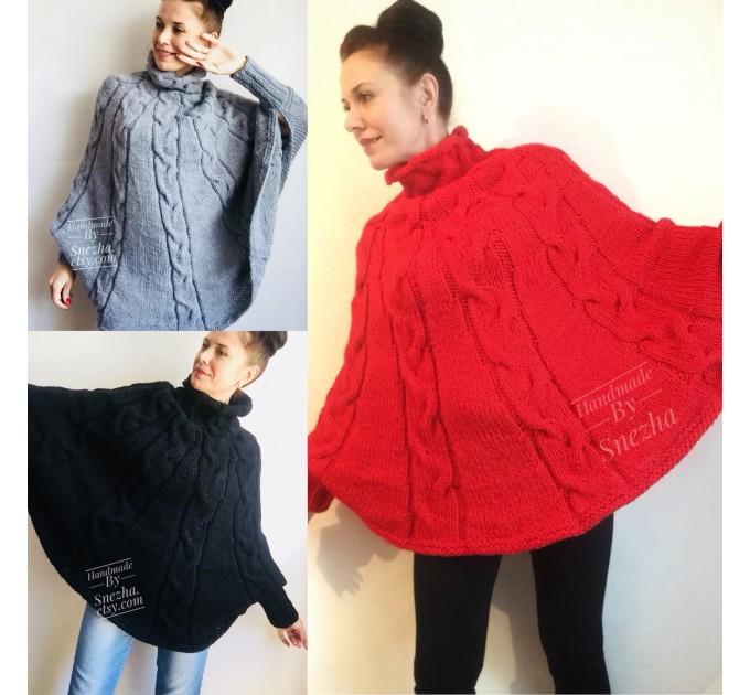  Knit Poncho Sweater Plus Size Women Crochet Poncho Black Wool Hand Knitted Winter Poncho Gray Cape Spring Poncho   Knitwear Boho Wrap  Poncho  7