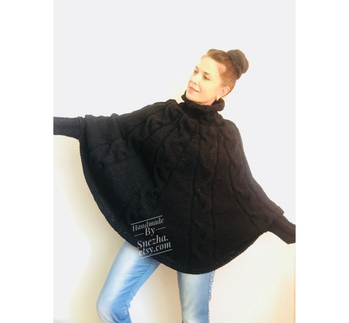  Knit Poncho Sweater Plus Size Women Crochet Poncho Black Wool Hand Knitted Winter Poncho Gray Cape Spring Poncho   Knitwear Boho Wrap  Poncho  8