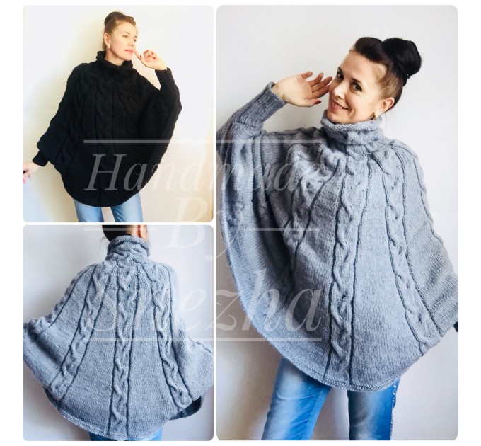  Knit Poncho Sweater Plus Size Women Crochet Poncho Black Wool Hand Knitted Winter Poncho Gray Cape Spring Poncho   Knitwear Boho Wrap  Poncho  9