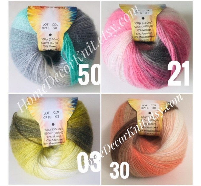  Angora RAINBOW Vizel Alpaca 5-8SET fingering yarn Lace Crochet Art yarn Shawl Scarf Knit Multicolor Poncho Sweater Cardigan Wrap Hat pattern  Yarn  3