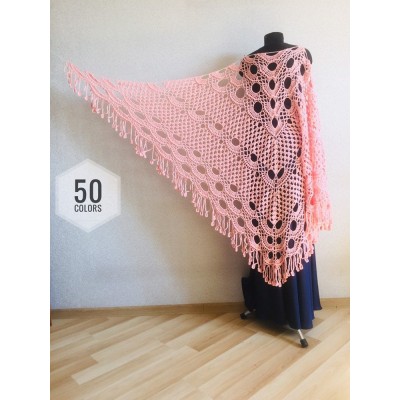 Pink Prayer shawl pin, White custom colours handwoven shawl Bridal crochet wrap Hand knit fringe triangle bridesmaid shawl, Made to order