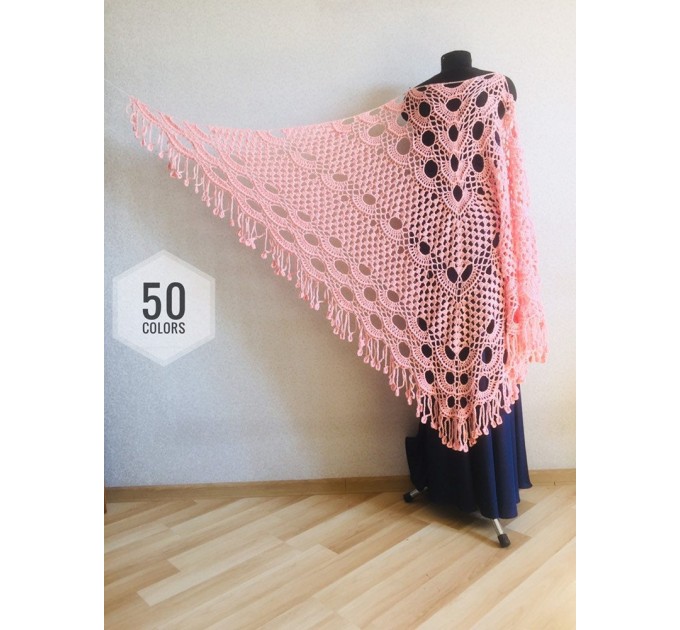  Pink Prayer shawl pin, White custom colours handwoven shawl Bridal crochet wrap Hand knit fringe triangle bridesmaid shawl, Made to order  Shawl / Wraps  