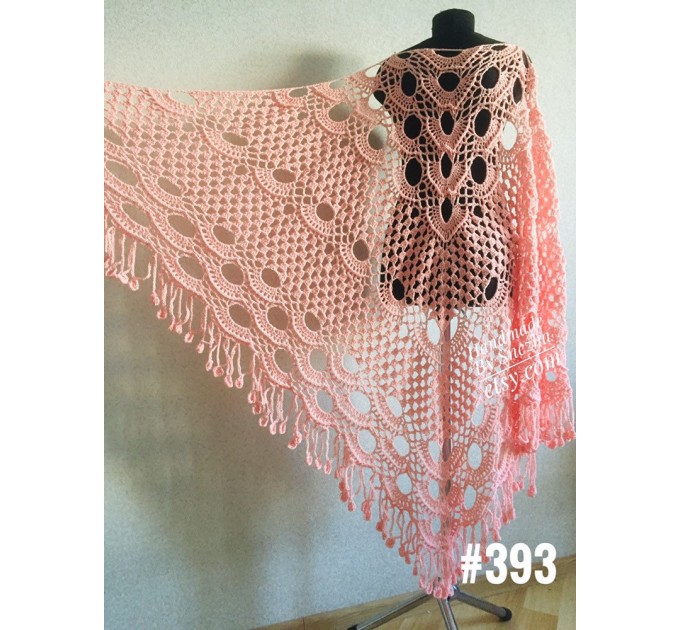  Pink Prayer shawl pin, White custom colours handwoven shawl Bridal crochet wrap Hand knit fringe triangle bridesmaid shawl, Made to order  Shawl / Wraps  5